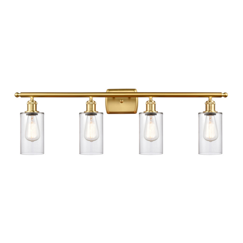 Mallette 4 - Light Dimmable Vanity Light, Clear, Satin Gold, 60 Watt Vintage Incandescent Bulb