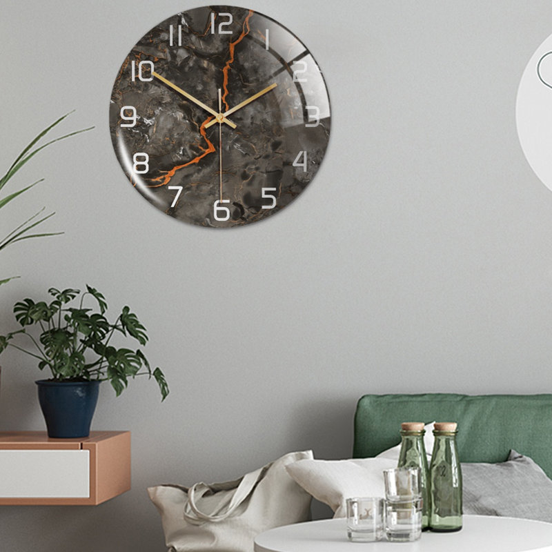 11.8" Round Marble Wall Clock Three-Dimensional Clock Home Decorations For Living Room Kitchen Bedroom Office Wall Decor, Gray