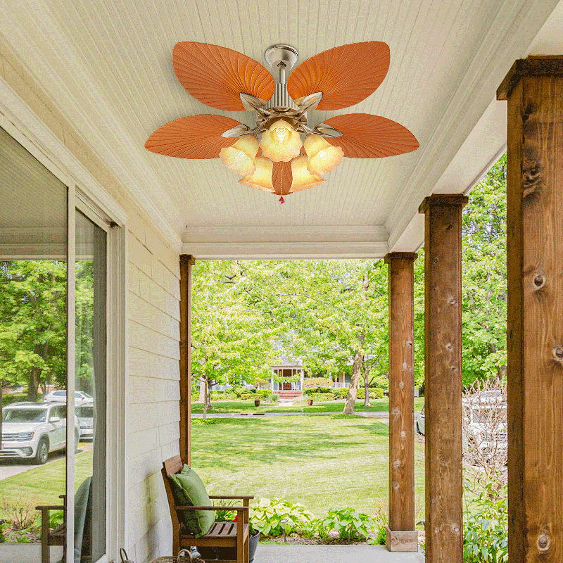 Golden Polished Tropical Ceiling Fan with LED Lights and Remote