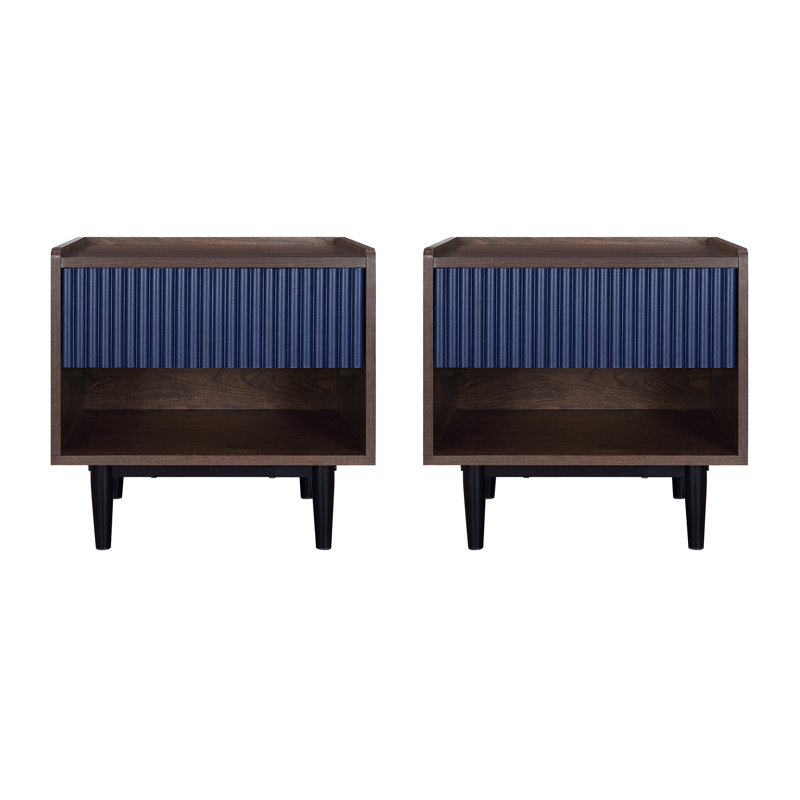 Yonda 20.23'' W Nightstand, Dark Brown/Navy Blue, Set of 2