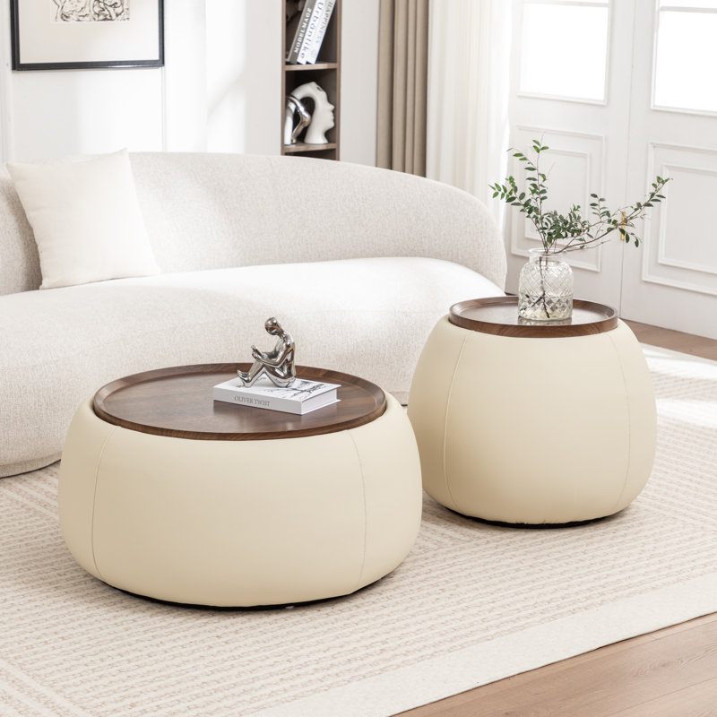 Ensemble de tables basses rembourrées Pietsch, Crème, crème