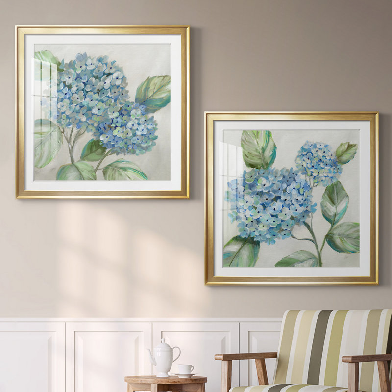 " Hydrangea Beauty I " 2 - Pieces, Framed Print with Mat, 17.5" H x 35" W, Gold
