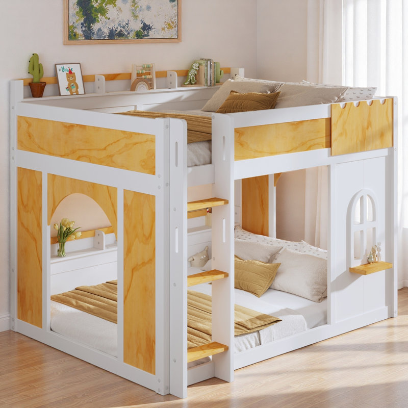 Bunk Bed With Storage Shelves, Window And 2 Doors, Full Over Full