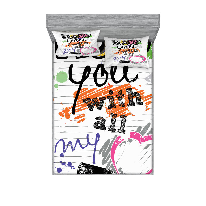 Multicolore drap-housse et coussin décoratif Ambesonne I Love You, Ensemble de draps pour très grand lit californien