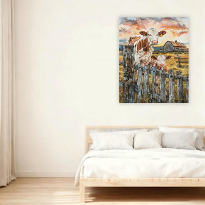 Barn Cows Sunset Unframed Canvas Wall Art  24" X 36"