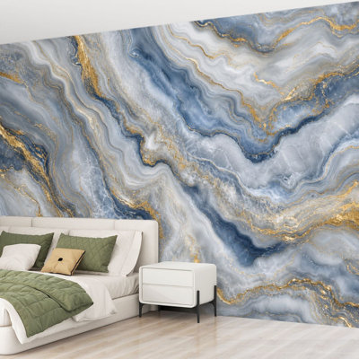 Wall Mural Peel and Stick Wallpaper Elegant Marble Effect White Gray Gold Veins Abstract Self-Adhesive Removable Contact Paper Wall Decor for Living Room Bedroom 69"H x 96"W