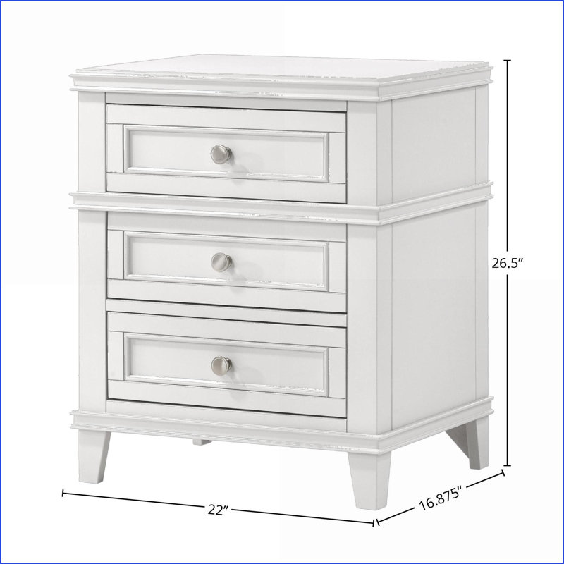 Table de chevet 3 tiroirs blanche avec chargement USB - Peuplier uni, Blanc