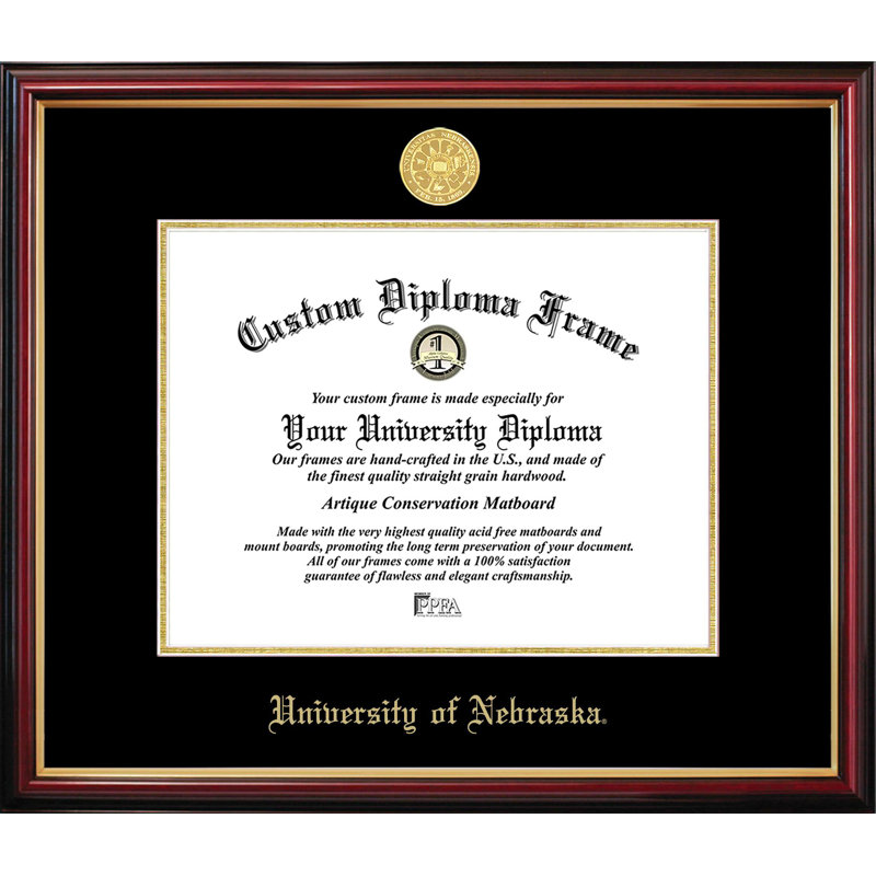 Cadre de petit diplôme de l'Université du Nebraska, L 11 po x H 8,5 po, NCAA Nebraska