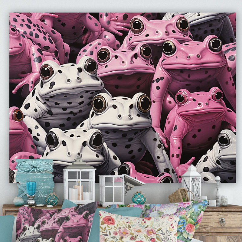 Grenouille blanche et rose Pop Art, Toile tendue, H 16 po x l 32 po x P 1 po