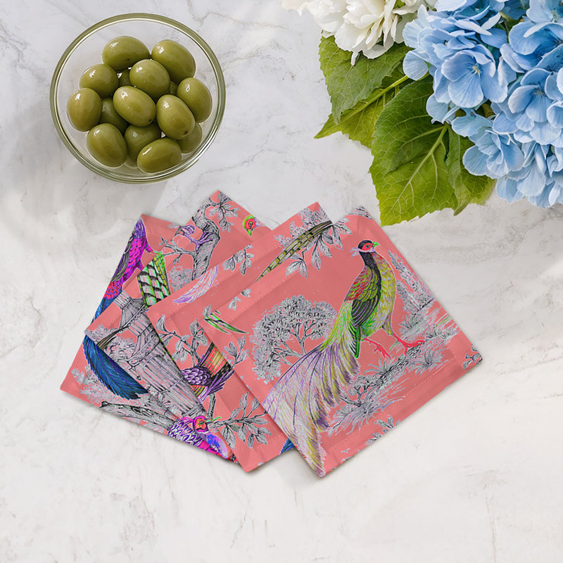 Pheasant Fall Sauvage Cotton Sateen Cocktail Napkins, Loire