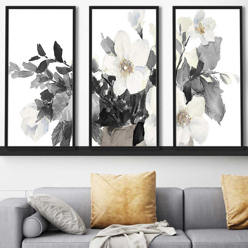 " Neutral Anemones " 3 - Pieces Painting Print, 52.5" W x 33.5" H