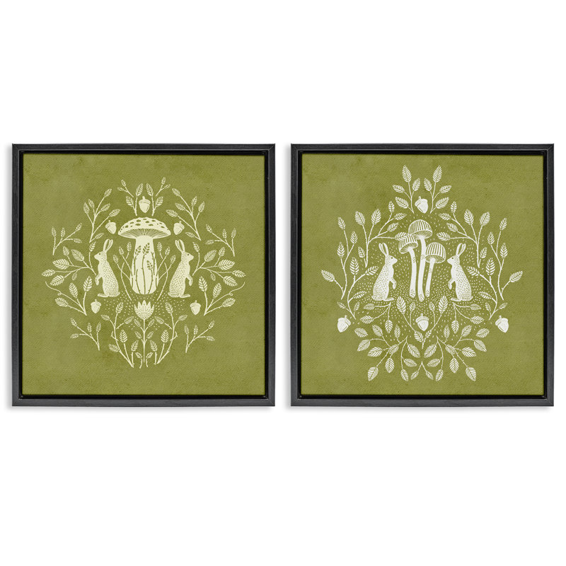  Boho Bunnies & Mushroom, ensemble de 2 toiles flottantes encadrées par Katie O'Shea, H 25 po x l 25 po
