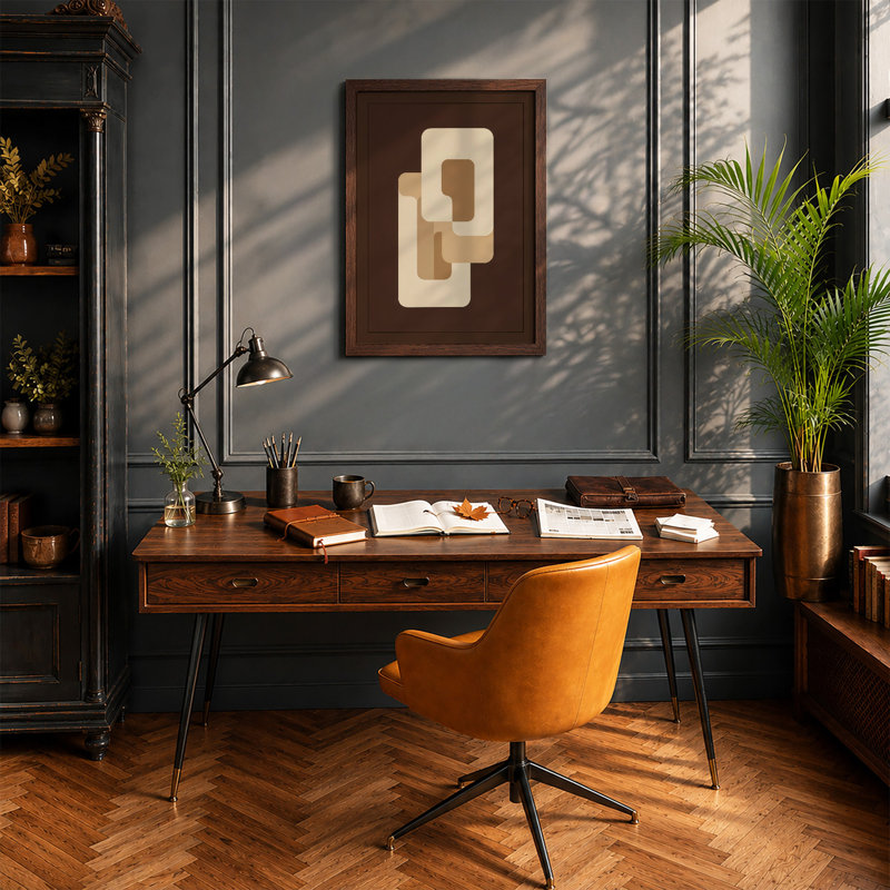 Interlocking Forms Geometric - Framed Print, A4 - 29.7 x 21.0 cm, Walnut