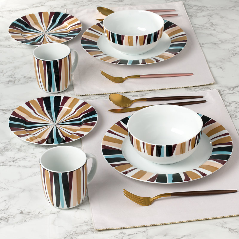 Savannah Noir 16 Piece Contemporary Porcelain Dinner Set