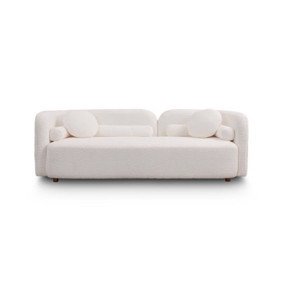 Luxury Modern Sofa Couch For Living Room, White Boucle Upholstered Cloud Couch For Apartment Home Office, 3 Seater