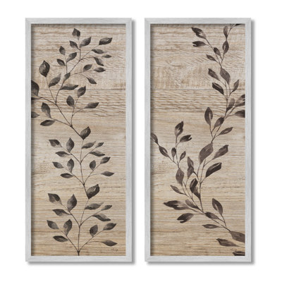 Rustic Botanical Winding Sprigs 2 Piece Gray Framed Giclee Art Set by Yass Naffas Designs