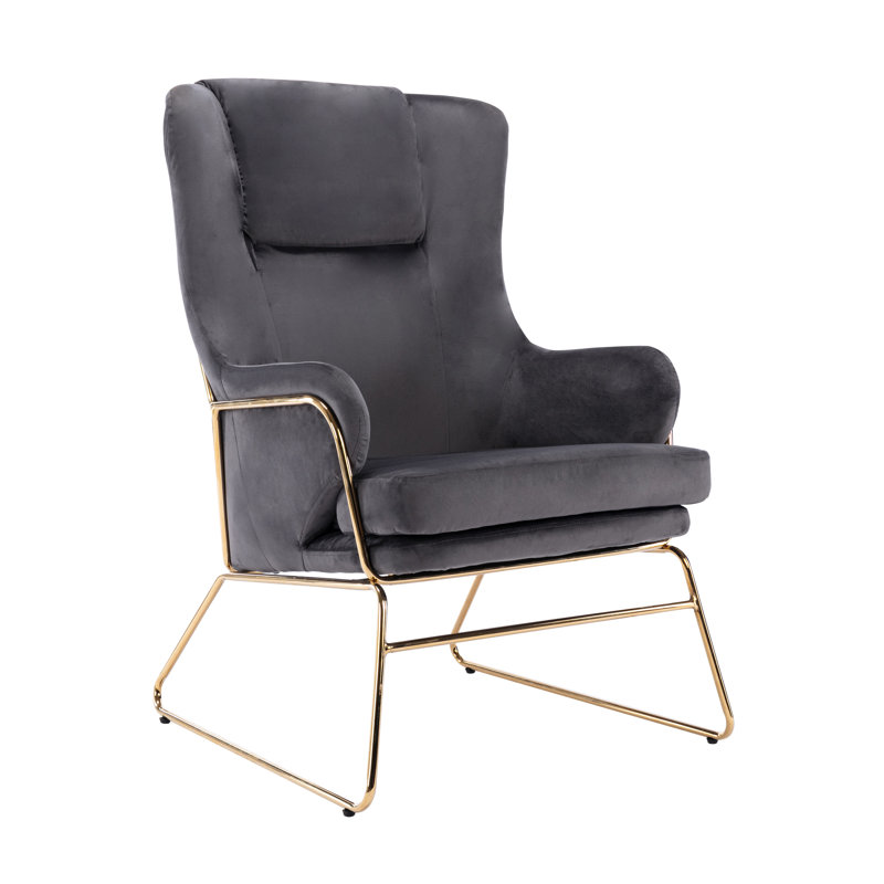 Chaise d'appoint rembourrée en velours avec pieds chromés dorés, Velours gris foncé