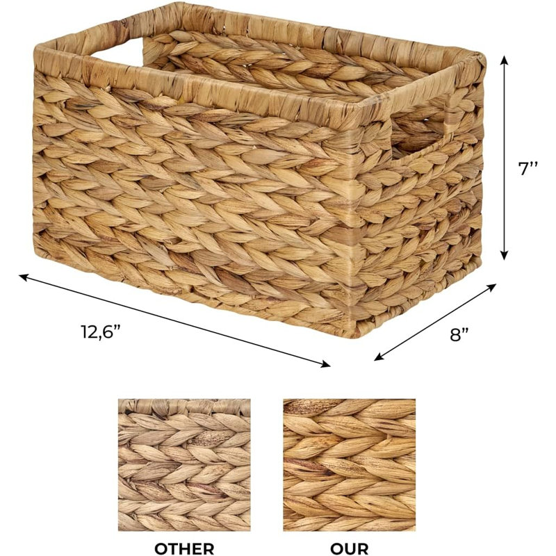 Set of 6 Natural Water Hyacinth Woven Storage Baskets 12.6” x 8” x 7”(Natural - Set of 6)