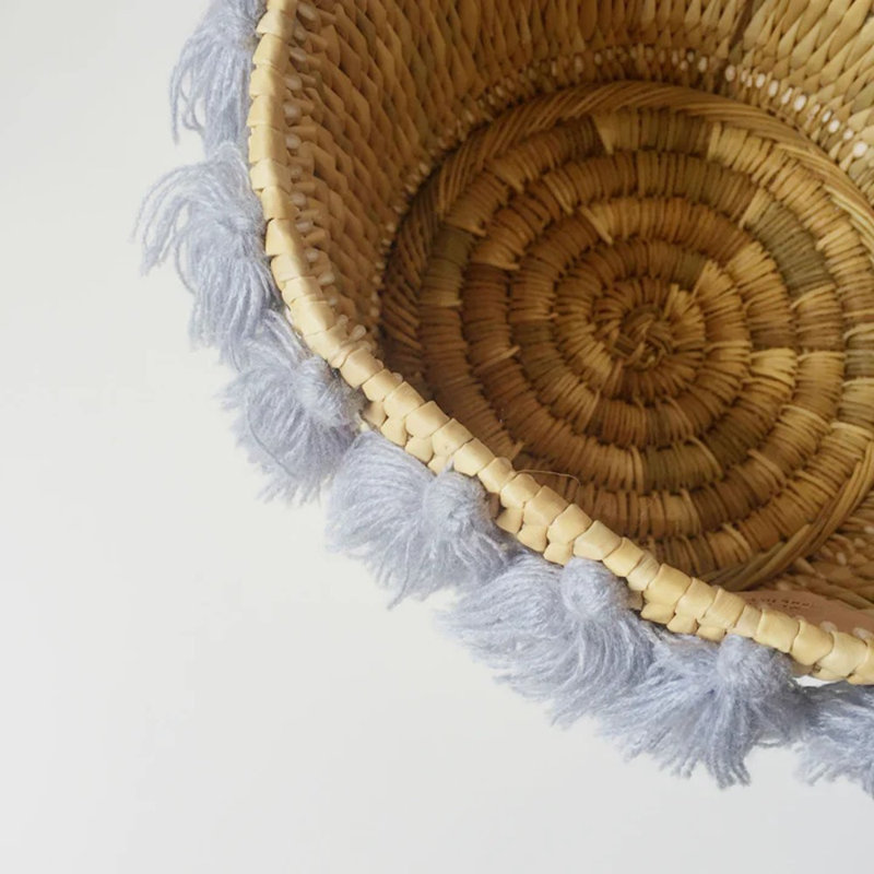 Grand panier avec pompons Séverine, gris