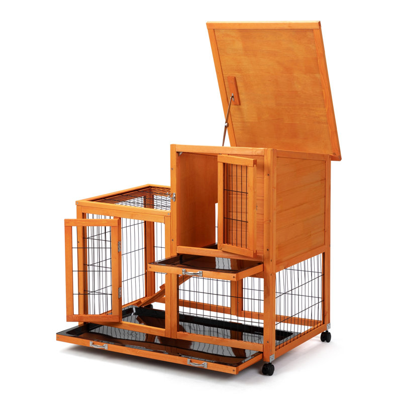 Cage à lapin amovible avec plateau amovible et roulettes, Orange
