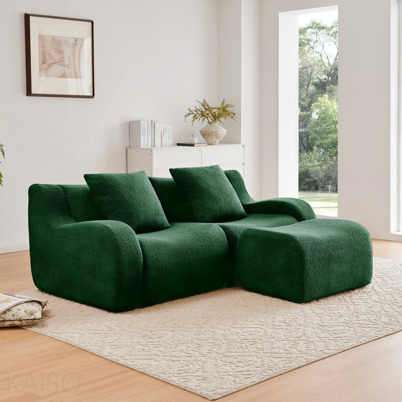 Canapé 2 places désossé en forme de L - Design épuré, ergonomique, éponge 32D - Vert