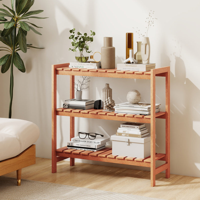 Support pour plante en bois massif à 3 niveaux avec tablettes à lattes avec finition huilée pour l'intérieur et l'extérieur