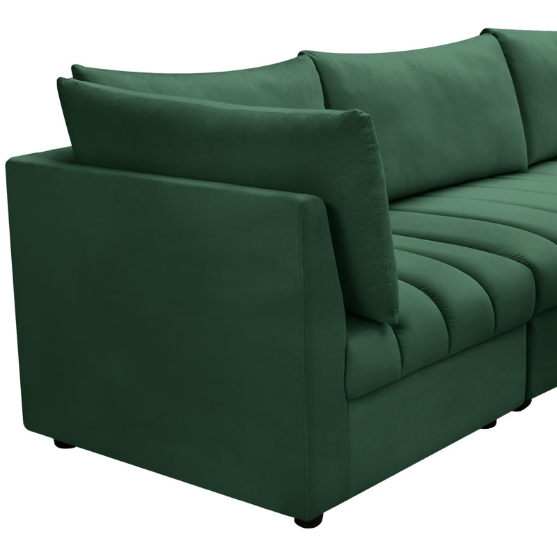Ensoll Velvet L-Shaped Sectional Reversible, Green Velvet