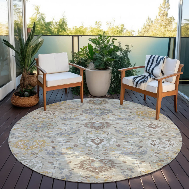 Ilyara Beige Washable Indoor-Outdoor Rug - , 8' x 8'