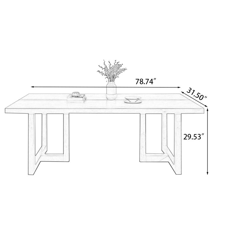 Burlywood Rectangular Solid Wood Dining Table, 29.53"H x 78.74"L x 31.5"W