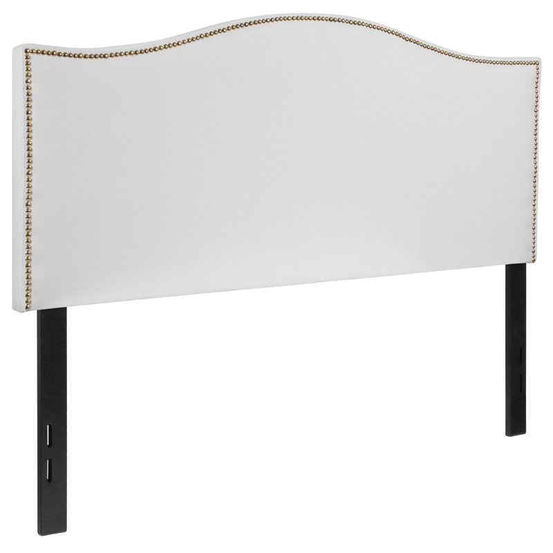 Fitzsimmons Arched Upholstered Headboard with Accent Nail Trim, White, Full