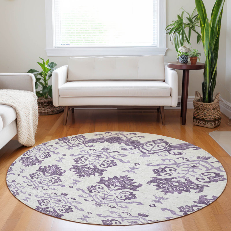 Premium Machine Washable Prisco Purple Rug, Round 8'