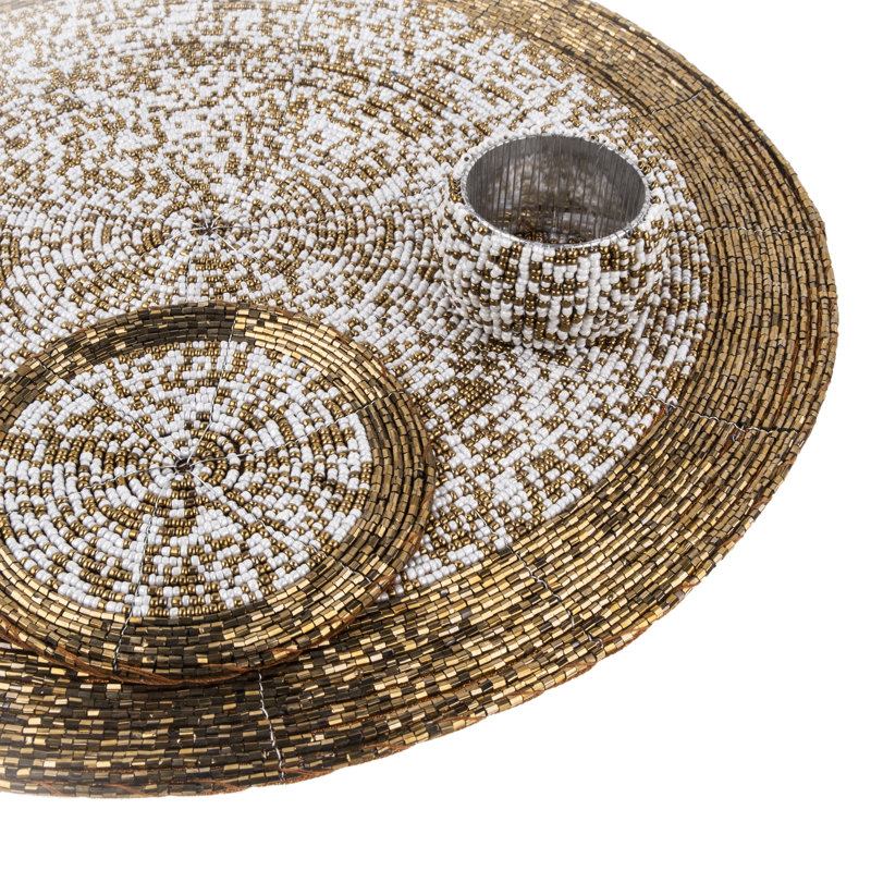 Danbury Glass Patchwork Round, Antique Gold/White