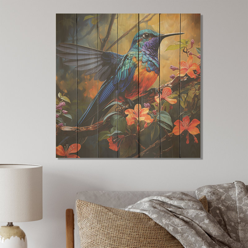 «Humminbird» - impression d'oiseau colibri sur fond bleu, H 25 po x l 25 po