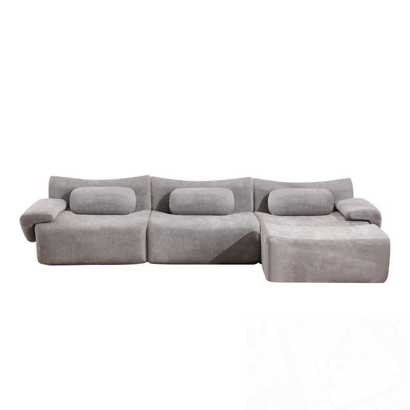 Canapé rembourré avec 3 coussins et repose-pieds, Gris