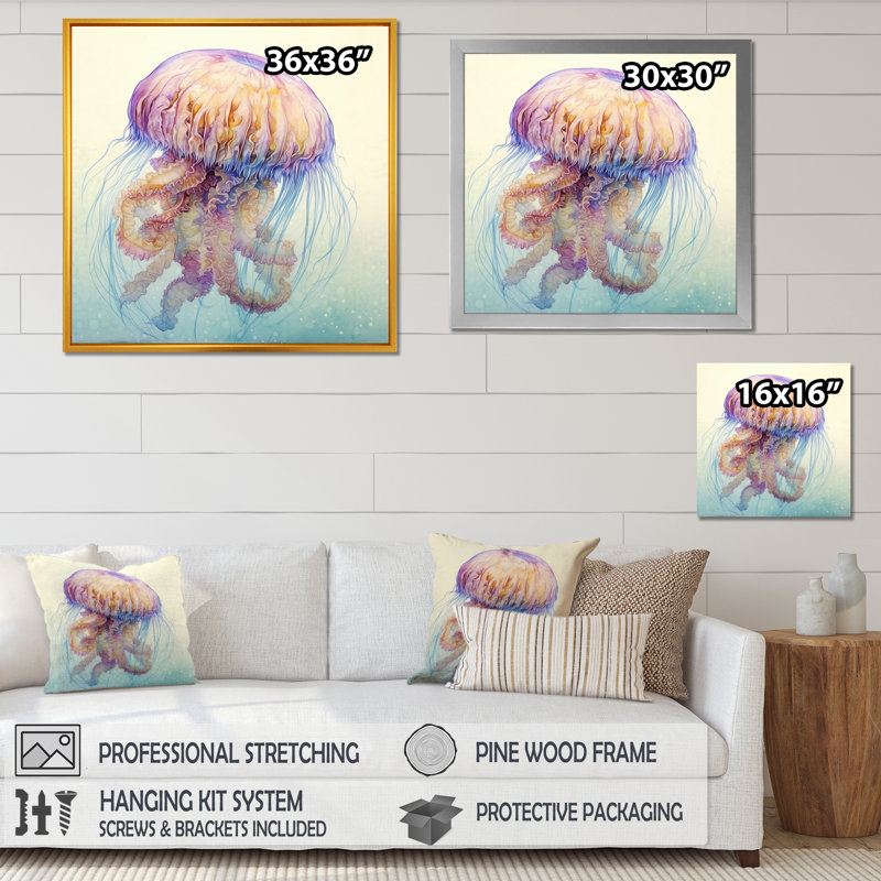 «Underwater Enchantment Jellyfish» sur impression sur toile, Cadre flottant doré, H 30 po x l 30 po x P 1 po