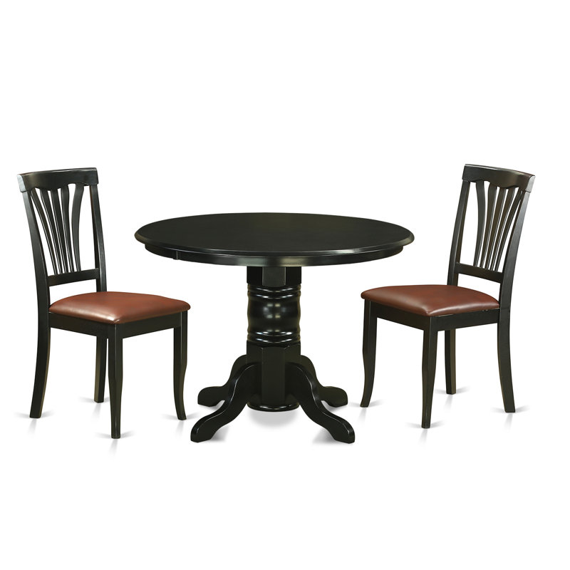 Ensemble de table de cuisine 3 pièces pour petits espaces comprenant une table de salle à manger ronde avec piédestal et 2 chaises en similicuir, noir