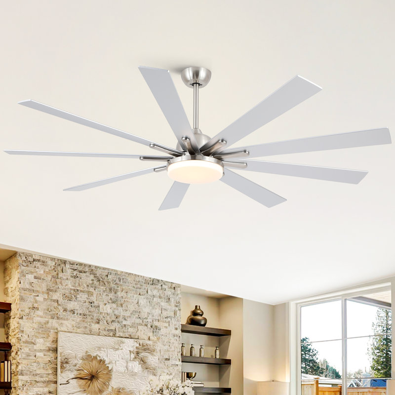 Majlis 72'' Brushed Nickel Ceiling Fan with LED Lights and 9 Sliver Blades, Remote Control and Mobile App