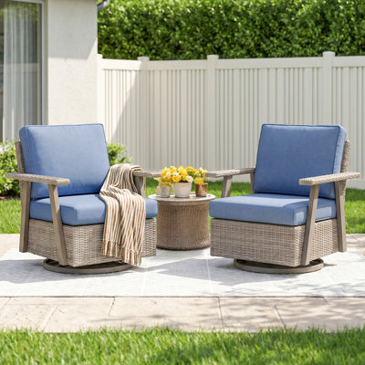 Chaises berçantes pivotantes d'extérieur 2 pièces Constantino, balançoire de patio en osier 360 ° avec coussins, rotin toutes saisons pour porche