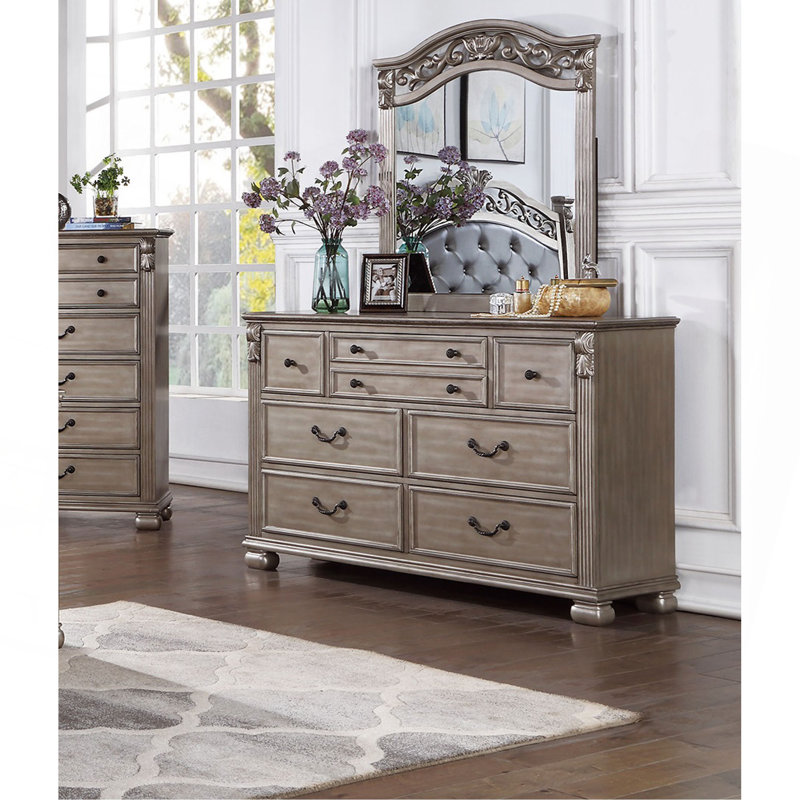 Commode en bois antique et miroir pour chambre à coucher
