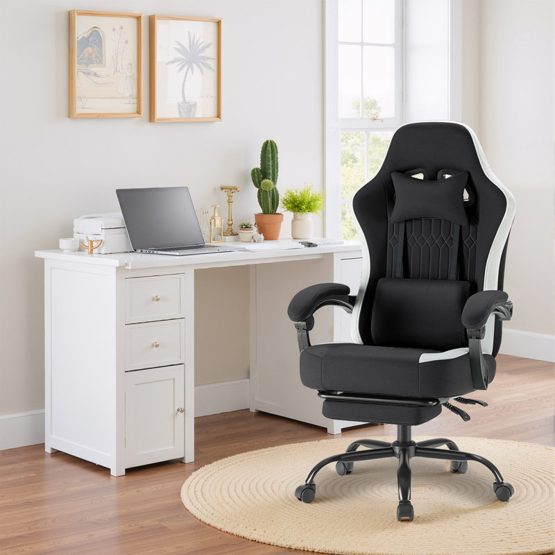 Computer Gaming Chair - High Back Ergonomic Desk Chair With Footrest And Lumbar Support, Height Adjustable Task Chair With Linkage Armrests And Headrest, 360° Swivel Wheels