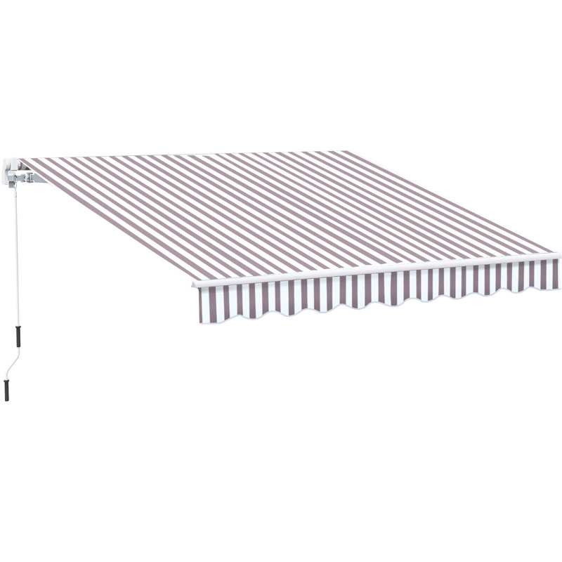 Auvent de patio rétractable 10 pi x 8 pi - Abri de soleil avec manivelle manuelle et toile d'eau, cadre en aluminium pour terrasse, balcon, cour, rayures café