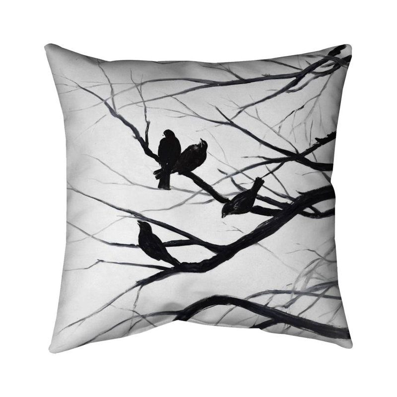 Birds and branches silhouette - 16"x16" Outdoors Throw pillow - Spun poly - Print on demand