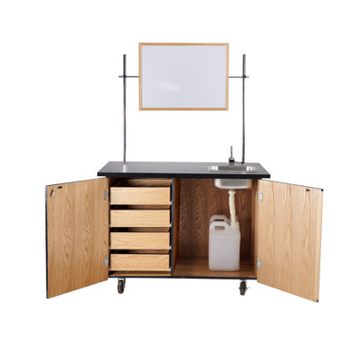 Mobile Science Cart with Inner Drawers, Shelf, Sink and Whiteboard/Mirror