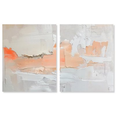 «Orange Mist Halo», ensemble de 2 toiles abstraites minimalistes par Art Remedy