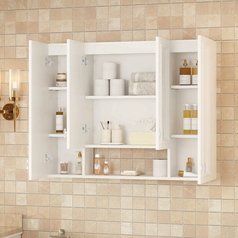 Bathroom Cabinet With 5 Adjustable Shelves, Wall-Mounted Cabinet With Soft-Closing Hinges For Bathroom