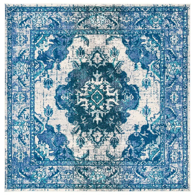 Tapis oriental Almyra, Carré 6 pi 7 po, Blue/Ivory