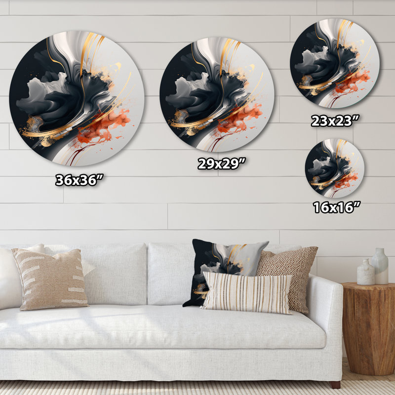 Or, formes modernes, peinture abstraite, art mural rond en métal, H 36 po x l 36 po x P 1 po