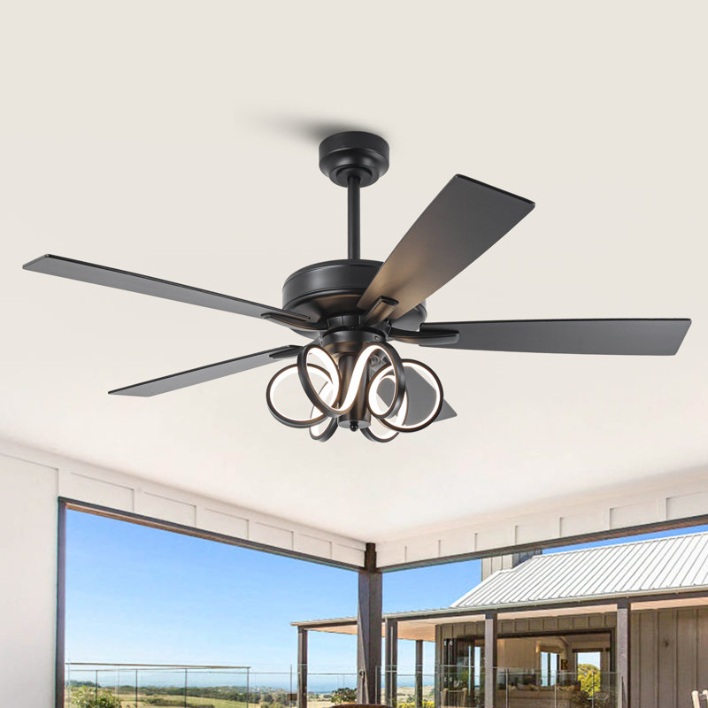 Ventilateur de plafond à DEL double face 5 pales avec télécommande Modern, Noir mat