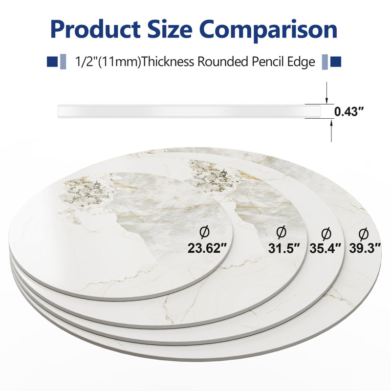 Plateau de table rond 35 po, H 0,43 po x L 35,43 po x l 35,43 po