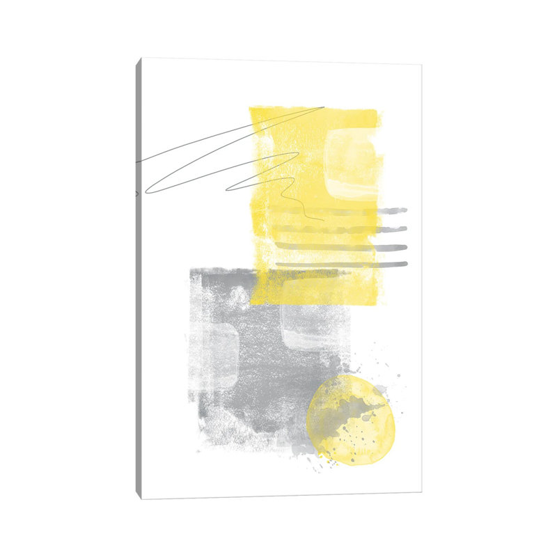 Watercolor Shapes V | Illuminating Yellow & Ultimate Grey by Melanie Viola - Wrapped Canvas Painting, 30.48 cm H x 45.72 cm W